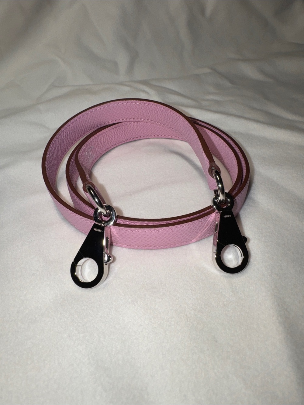 Pink Hermes Kelly Leather Strap with Silver Hardware - Women Accessories